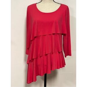 Susan Graver 3/4 Sleeve Ruffle Layered Blouse Pink Size XS